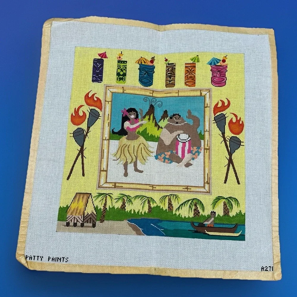 Patty Paints Hand Painted Needlepoint Canvas Hawaii Tiki Hawaiian Tropical 17ct